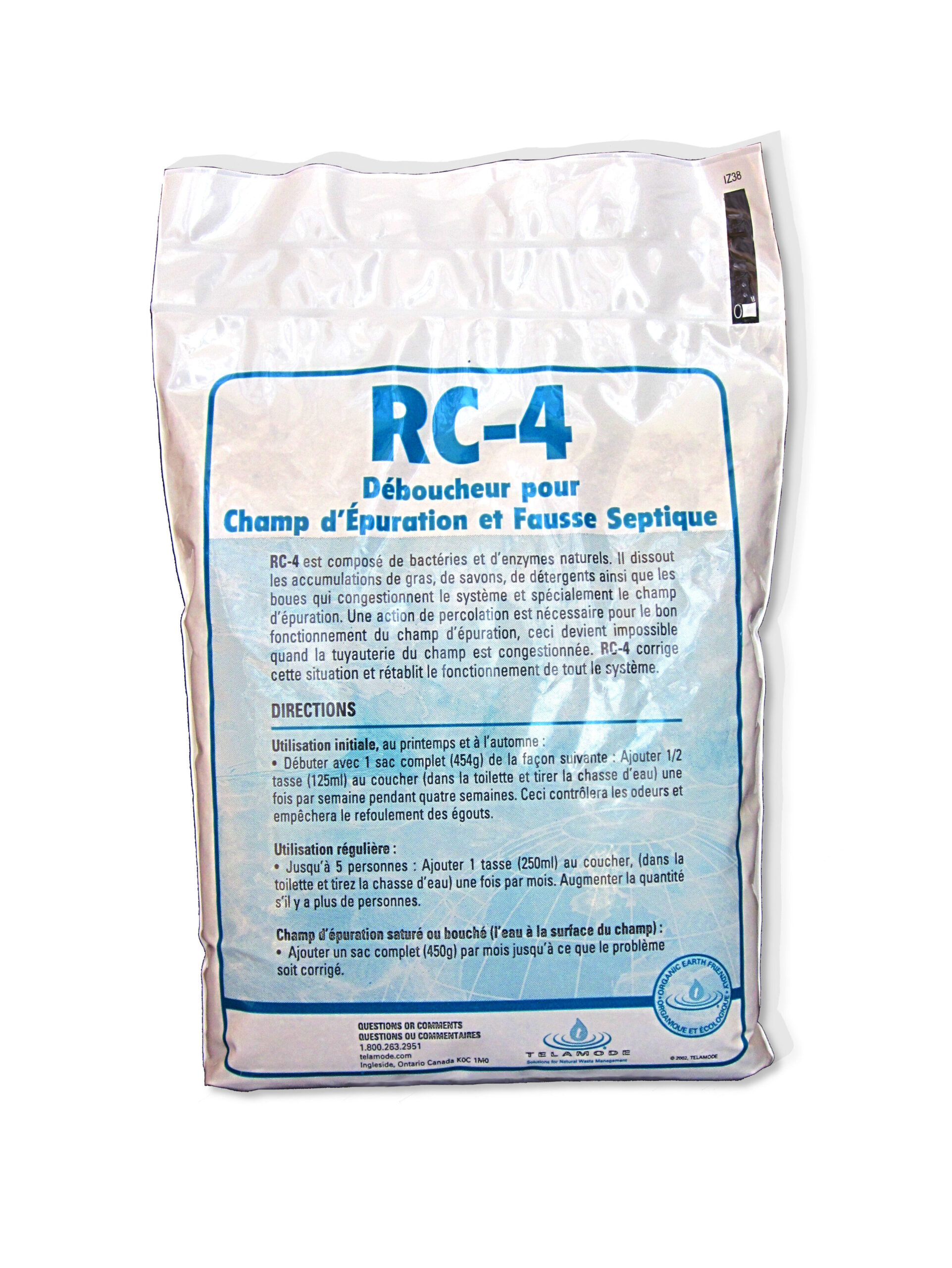 sac de RC-4, un produit qui contient des enzymes et bactéries pour fosse septique